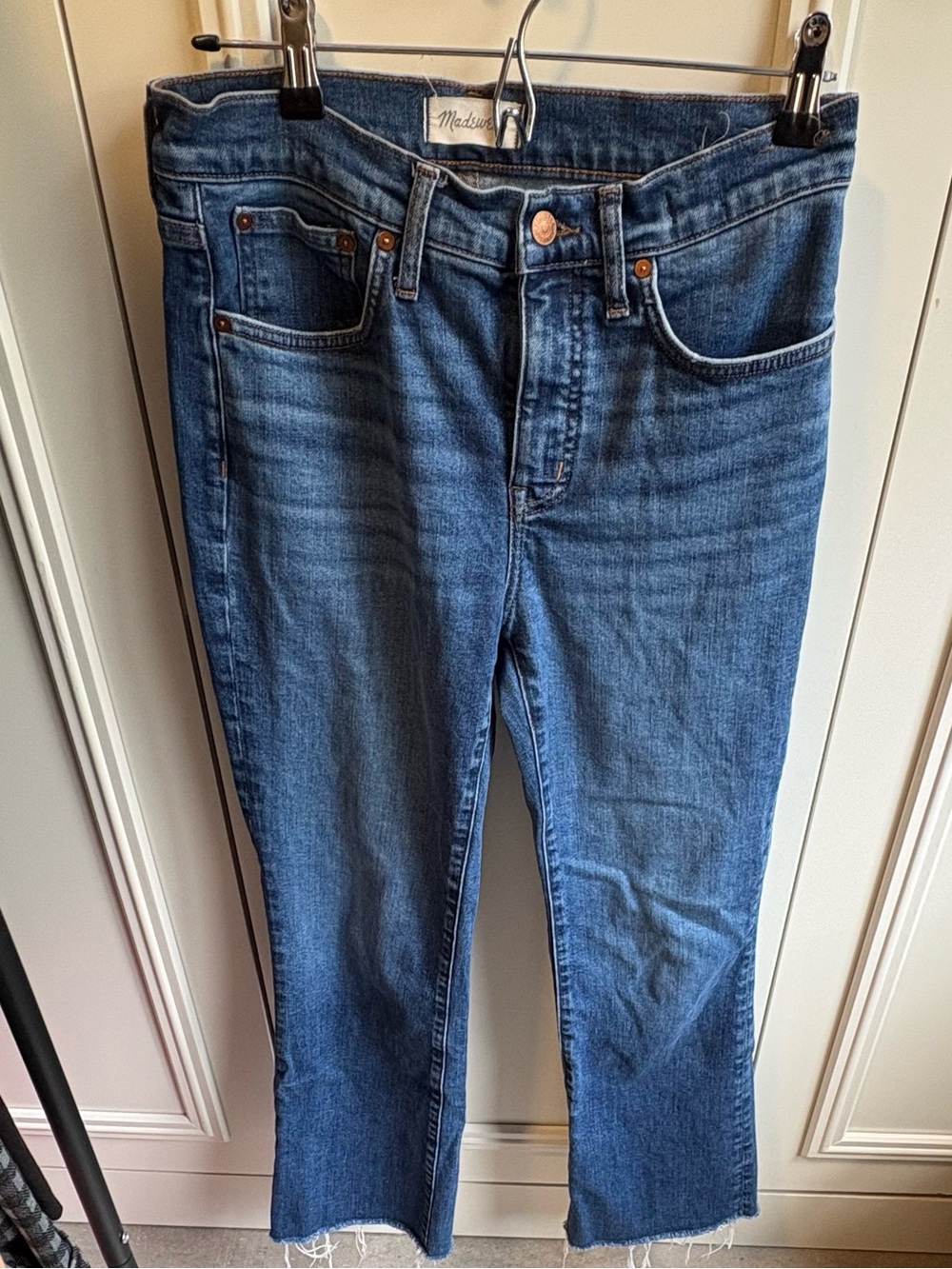 Madewell Mid-Rise Kick Out Blue Jeans with Raw Hem